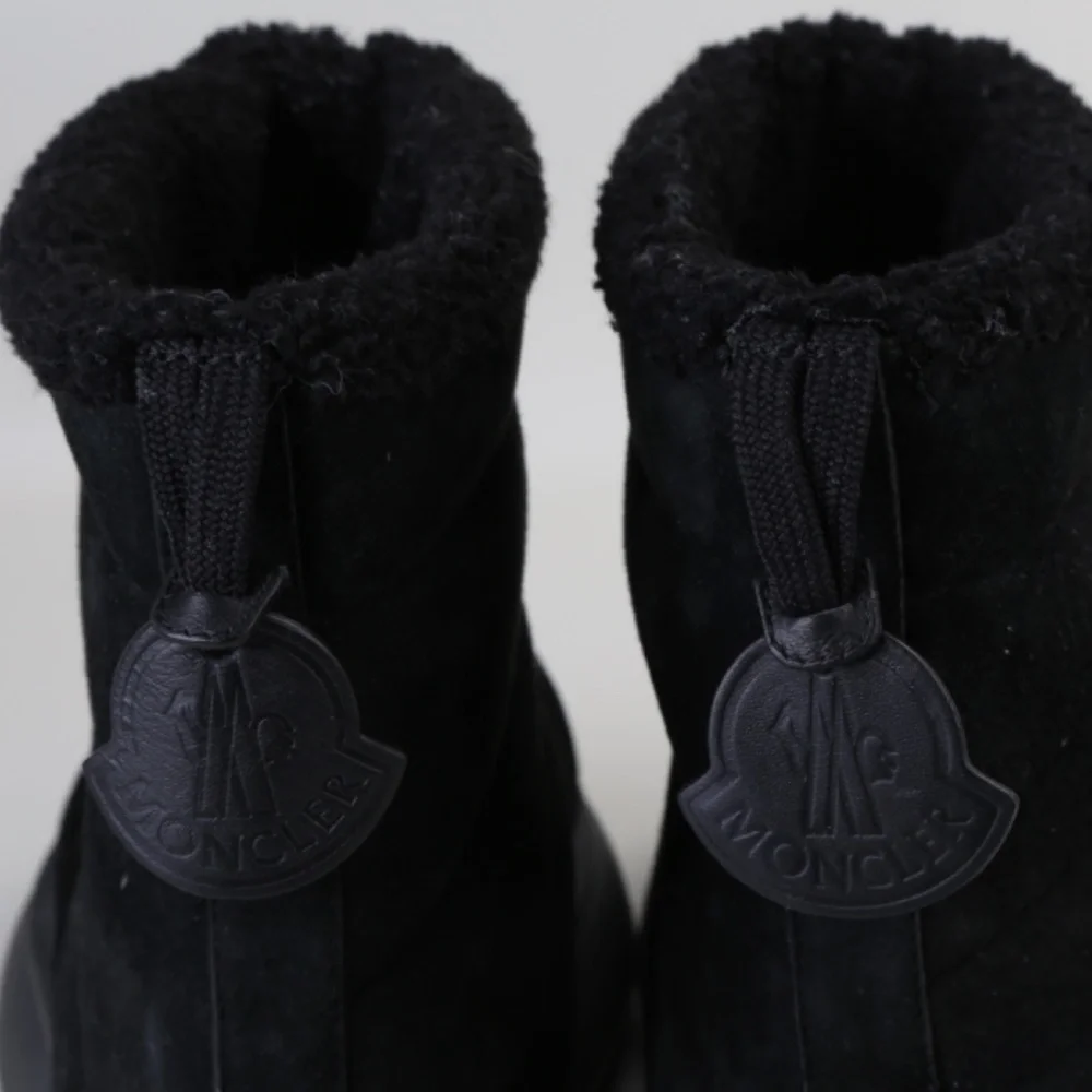 Moncler Hermosa Shearling Suede Quilted Ankle Boots Black 38.5 Woman's - Picture 11 of 16